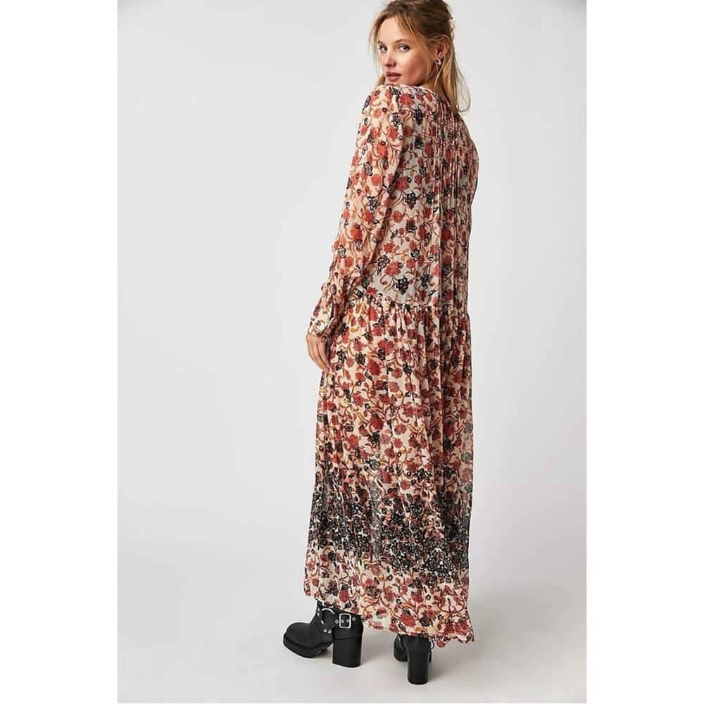 Free People See It Through Dress in Tea Combo Size Large Bohemian Boho Floral - Picture 7 of 16